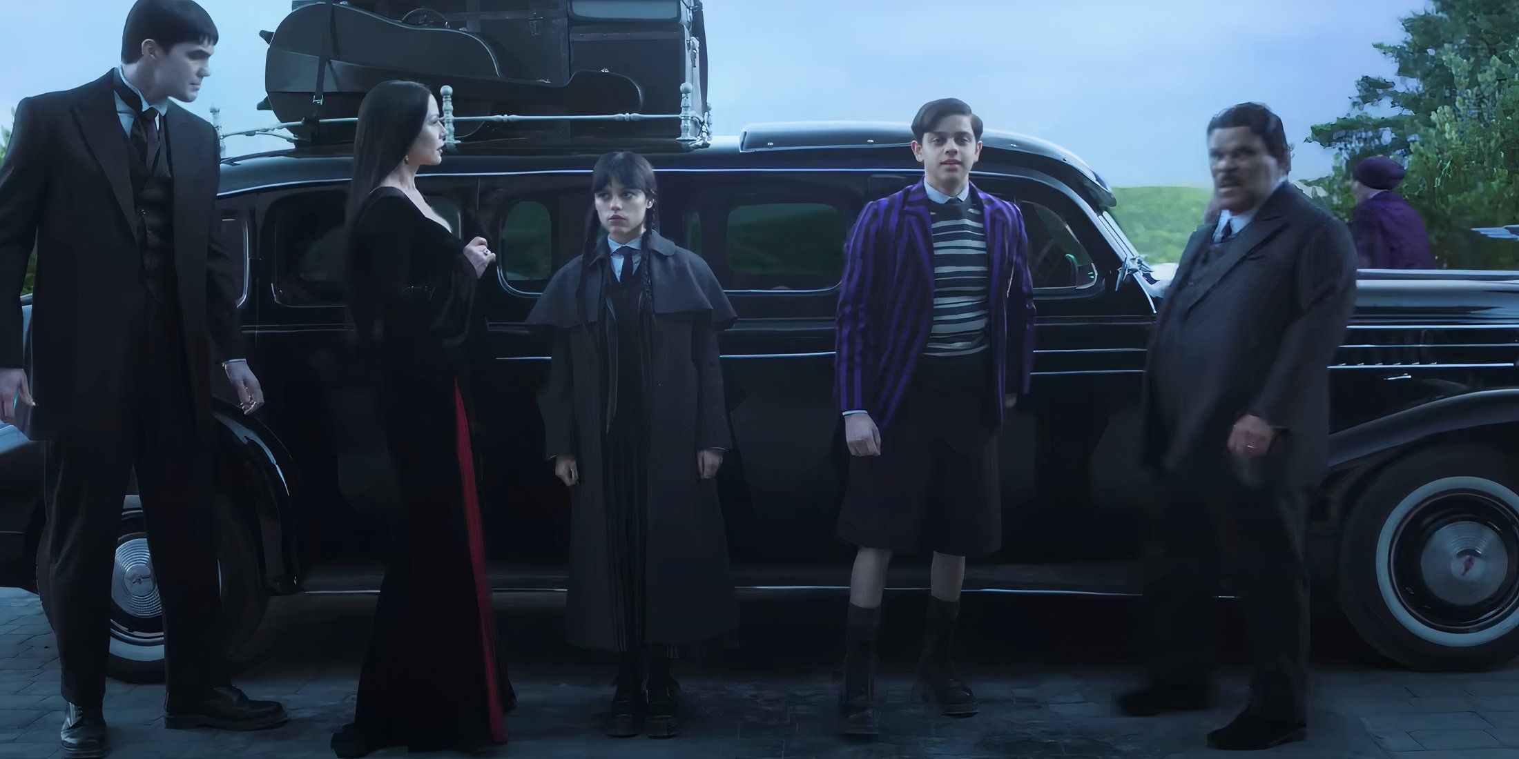The Addams family in Nevermore in the second season of Wednesday.