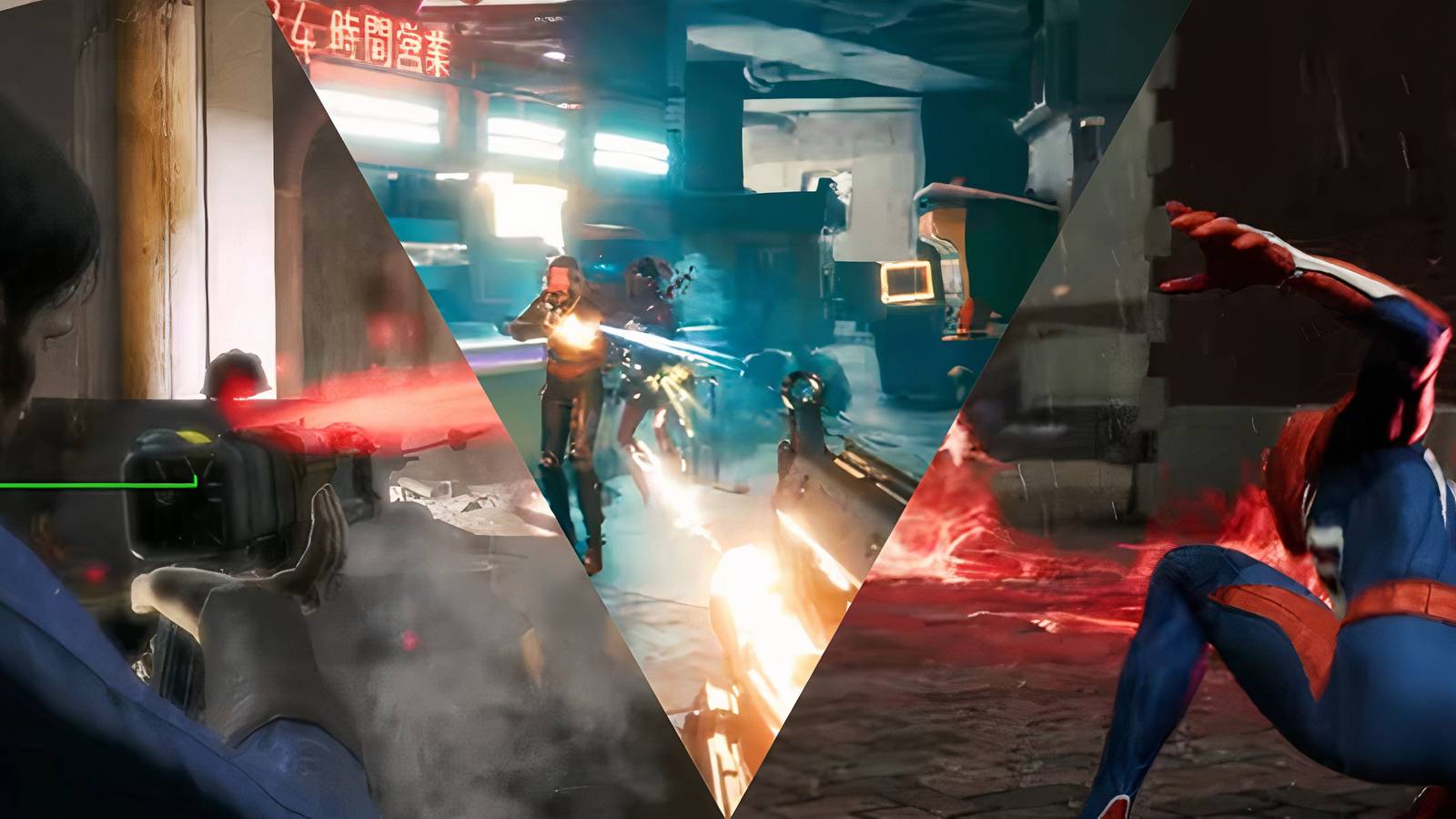 collage of 3 open world games