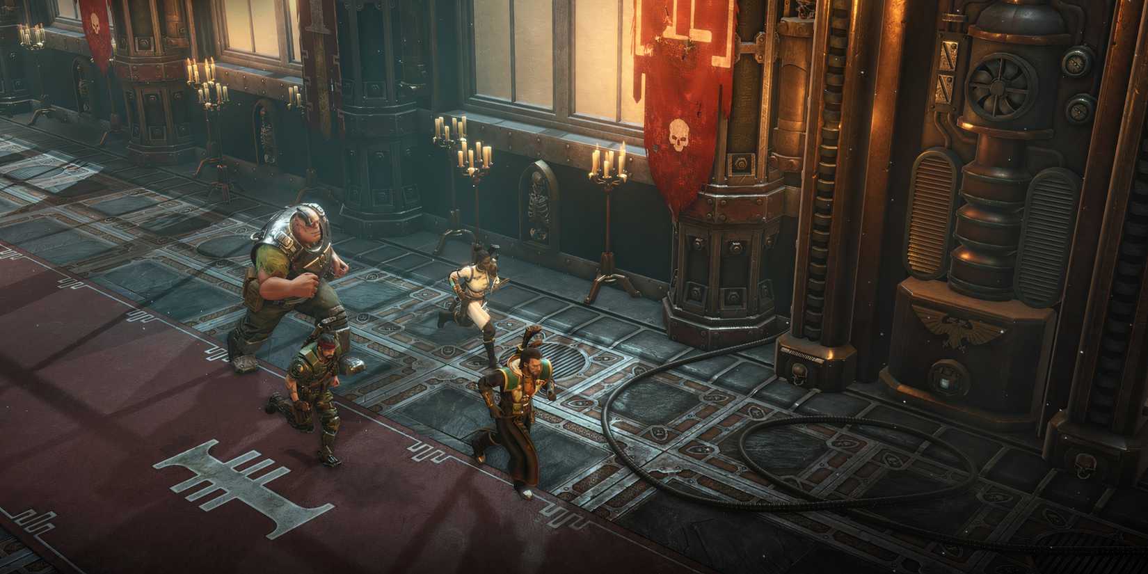 7 Exciting Reveals about Warhammer 40,000: Dark Heresy a party runs down a coridor