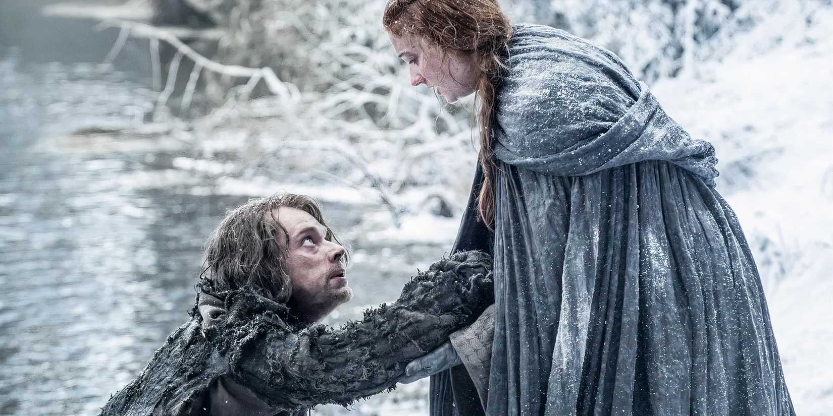 Theon Greyjoy and Sansa Stark in Game of Thrones.