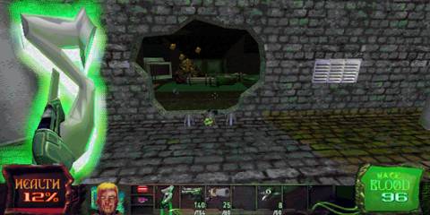 Slayers X: Terminal Aftermath: Vengance of the Slayer: Poo Enemy Launching Corn Beside Machine Gun Pickup