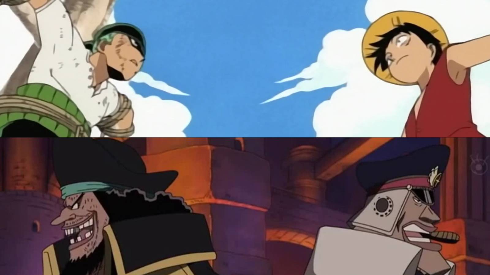 Zoro meeting Luffy, Shiryu helping Blackbeard