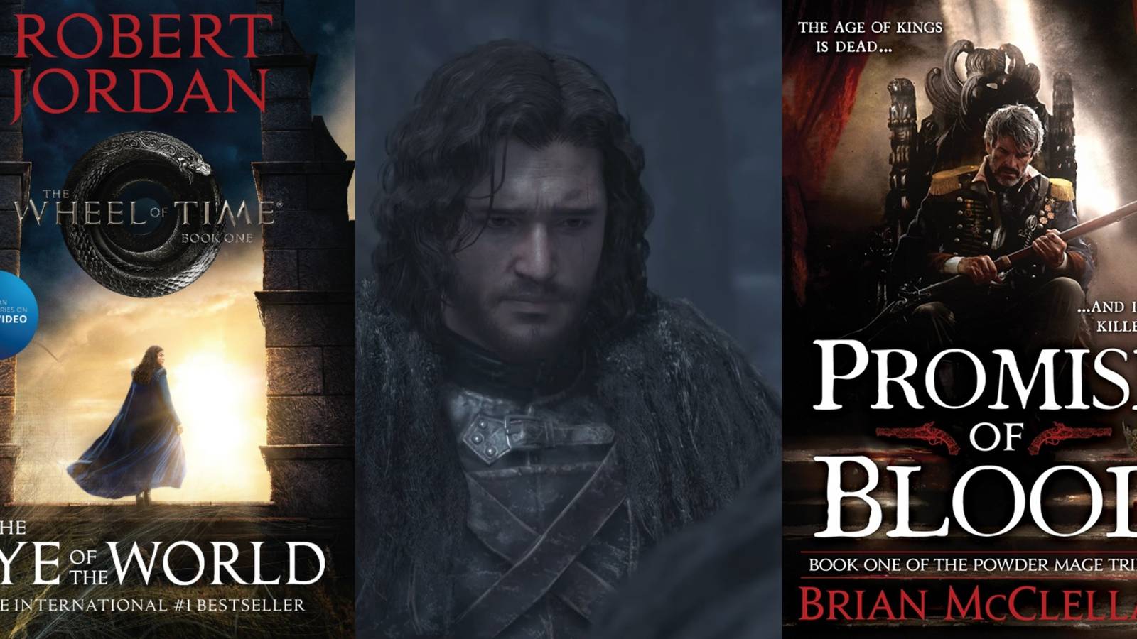 Eye of the World cover, Kingsroad and Promise of Blood cover