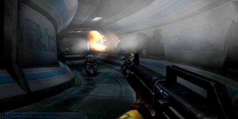 8 Best Warhammer FPS Games, Ranked shooter down a coridor with an explosionm at the end