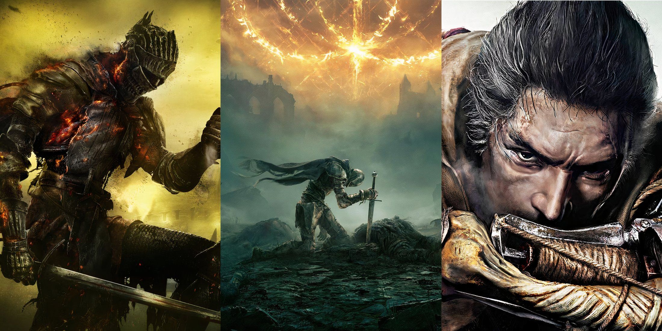 Feature image depicting Dark Souls 3, Elden Ring, and Sekiro