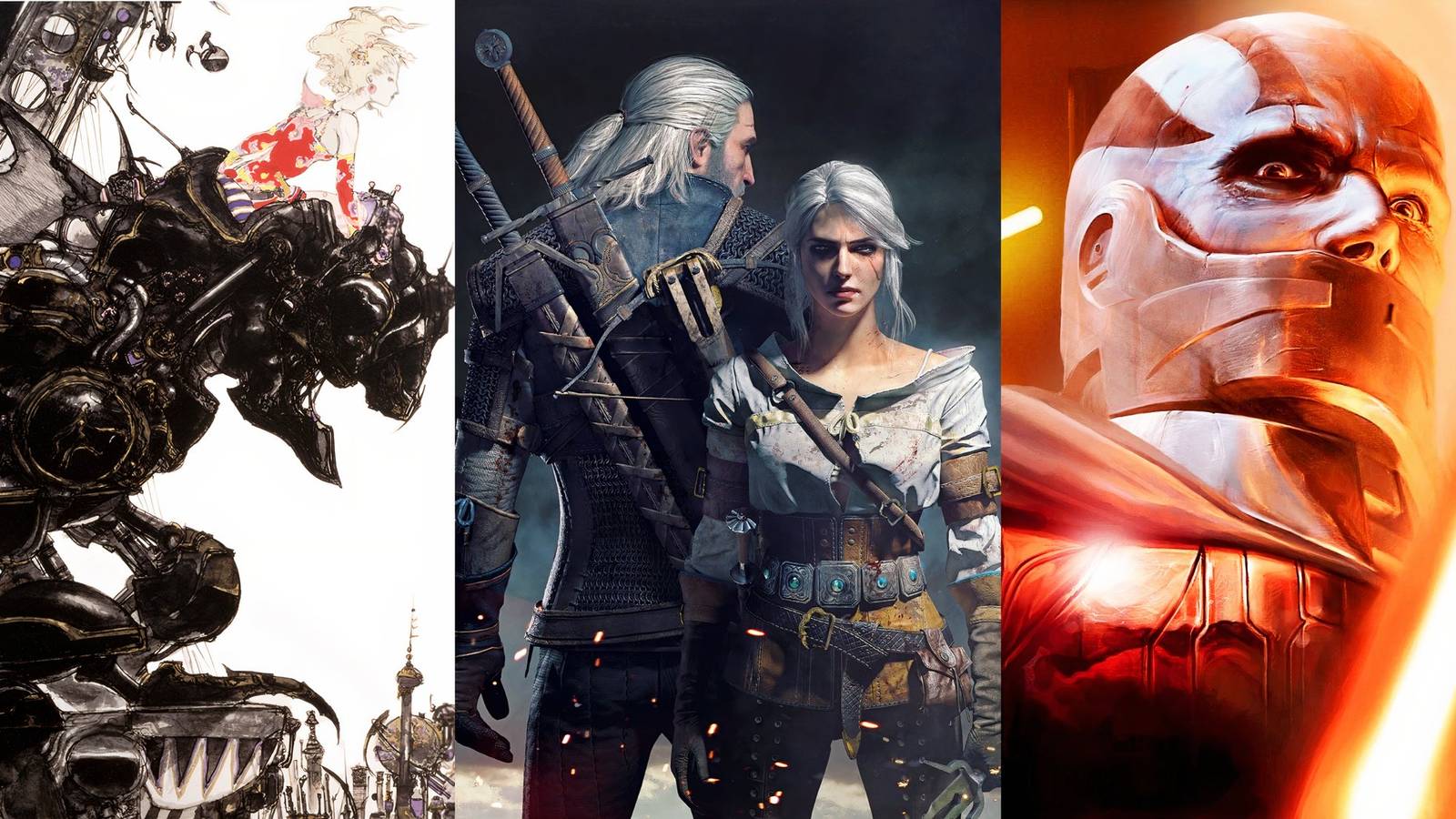 Feature image depicting Final Fantasy 6, Witcher 3, and Knights of the Old Republic
