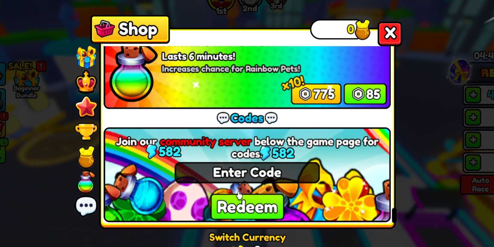 Motorcycle Racing the codes tab