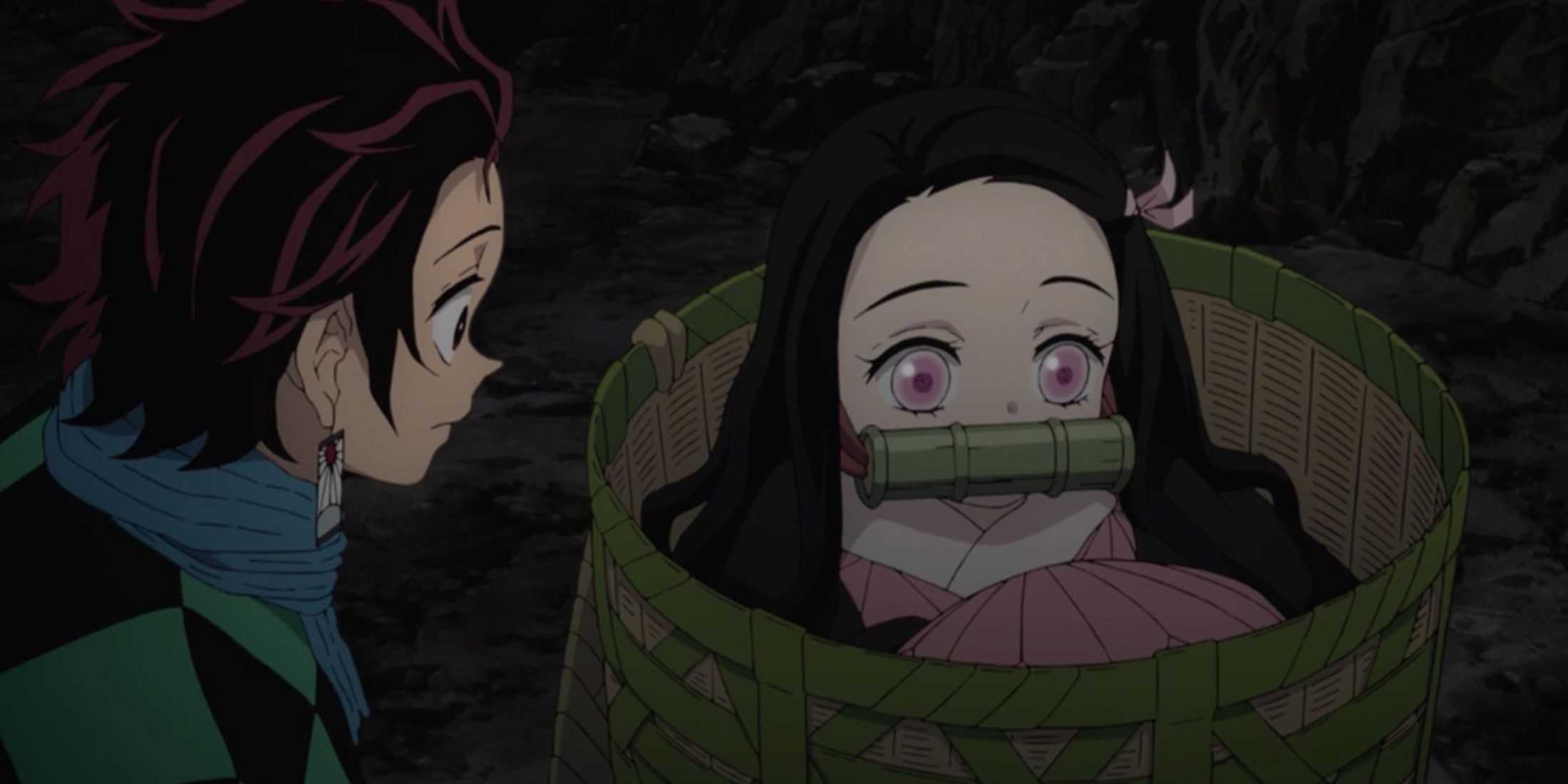 Nezuko hides in a small basket - Demon Slayer