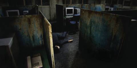 Night Security office room with body on floor