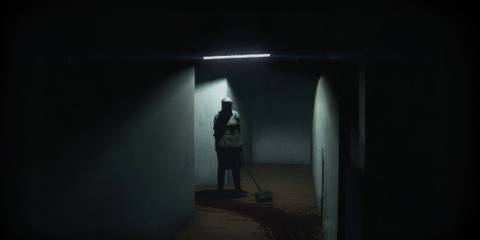 Night Security ominous cleaner staring at player