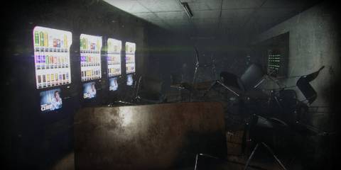 Night Security vending machine and chairs scattered