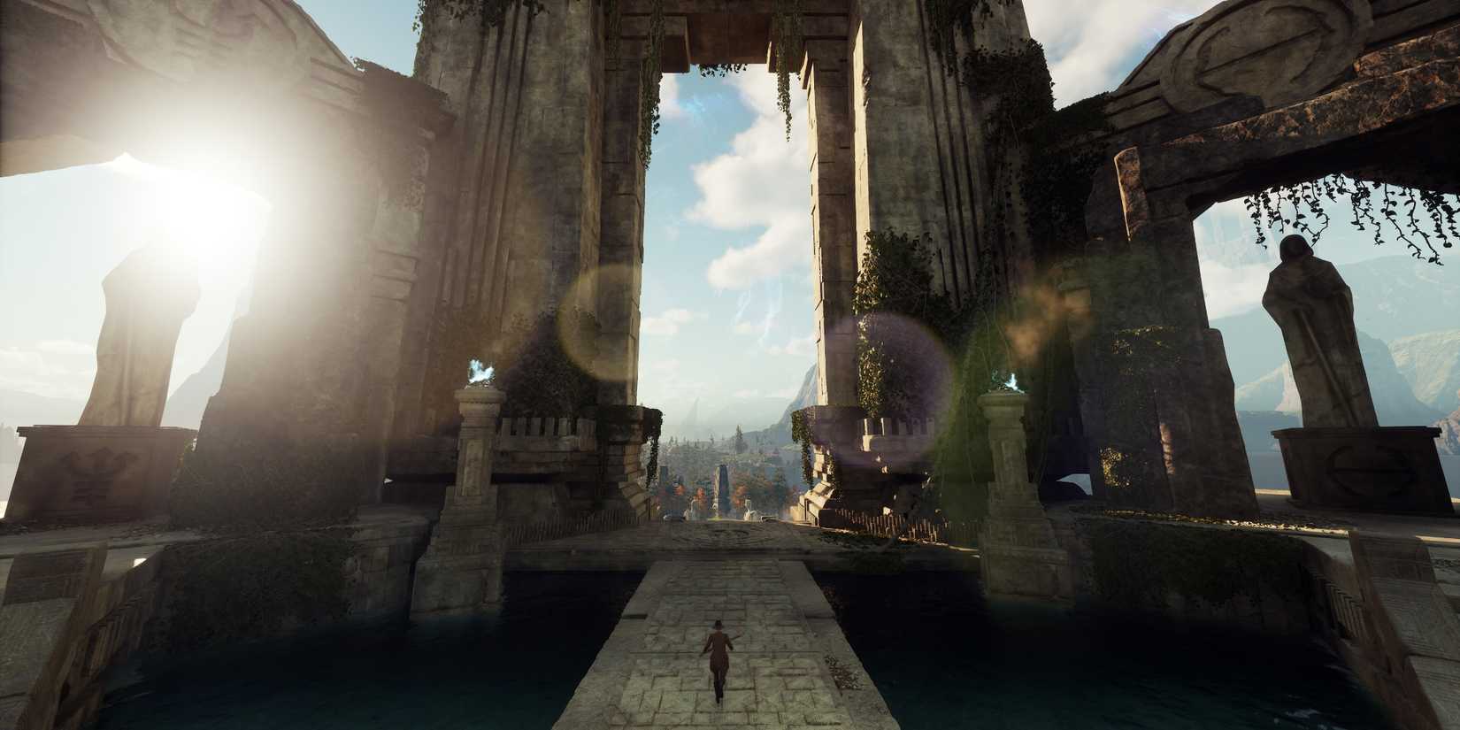 nightingale walking between two towers