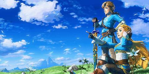 Official artwork of Link and Zelda on top of a hill - The Legend of Zelda Breath of the Wild