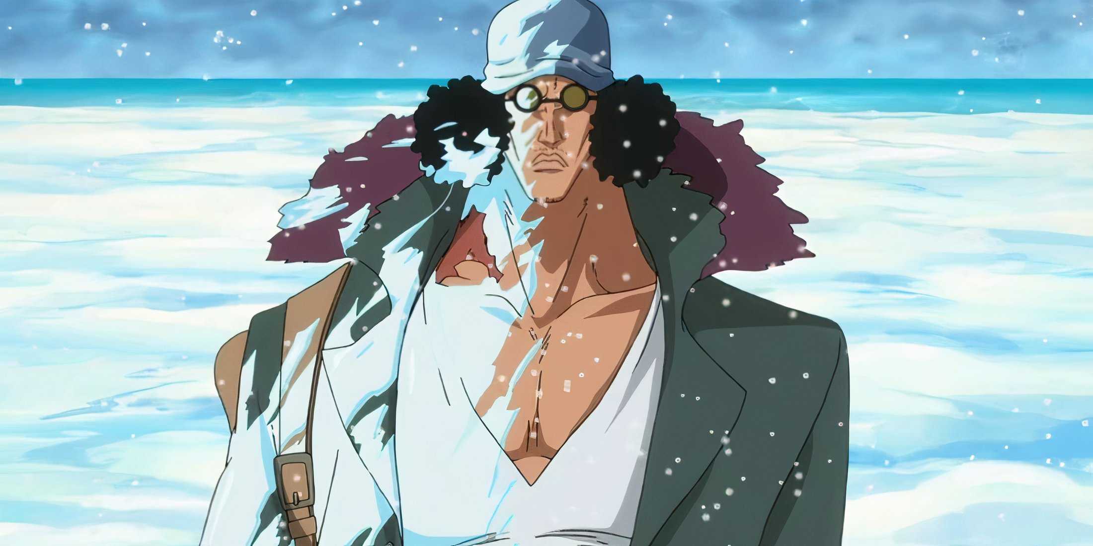 Kuzan stops Doflamingo with his ice powers in One Piece.