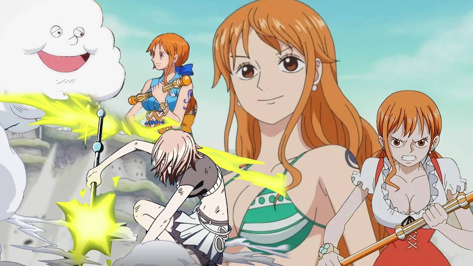 Nami From One Piece Holding Staff With Lightning