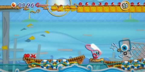Platforming across the ocean in Kirby's Epic Yarn