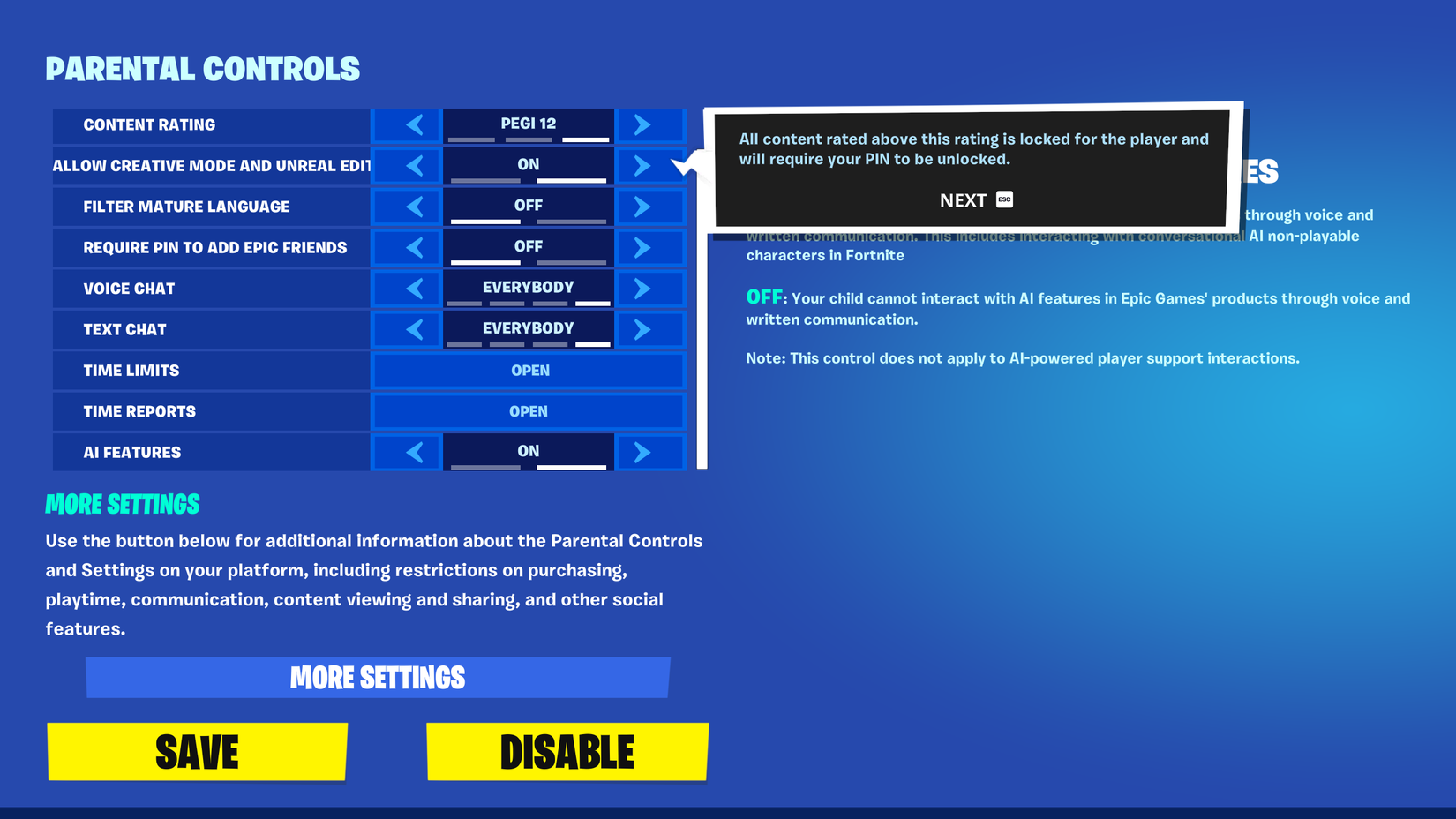 parental controls in fortnite