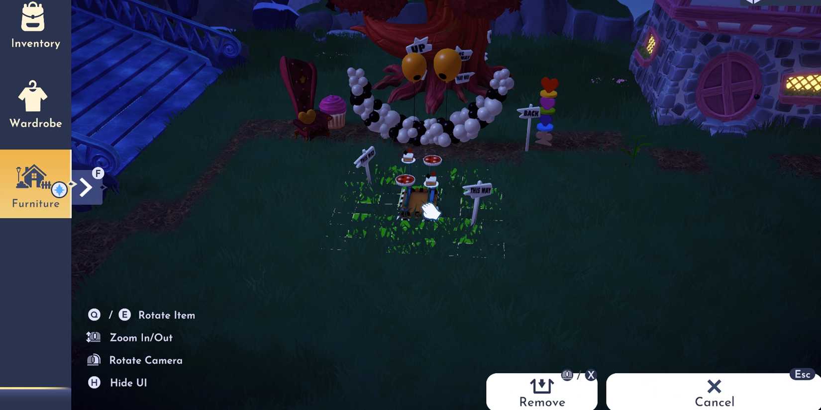 place the table near the cheshire cat tree in ddv disney dreamlight valley