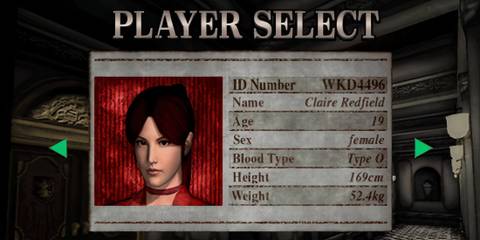 Player select screen in Resident Evil Survivor 2 Code Veronica