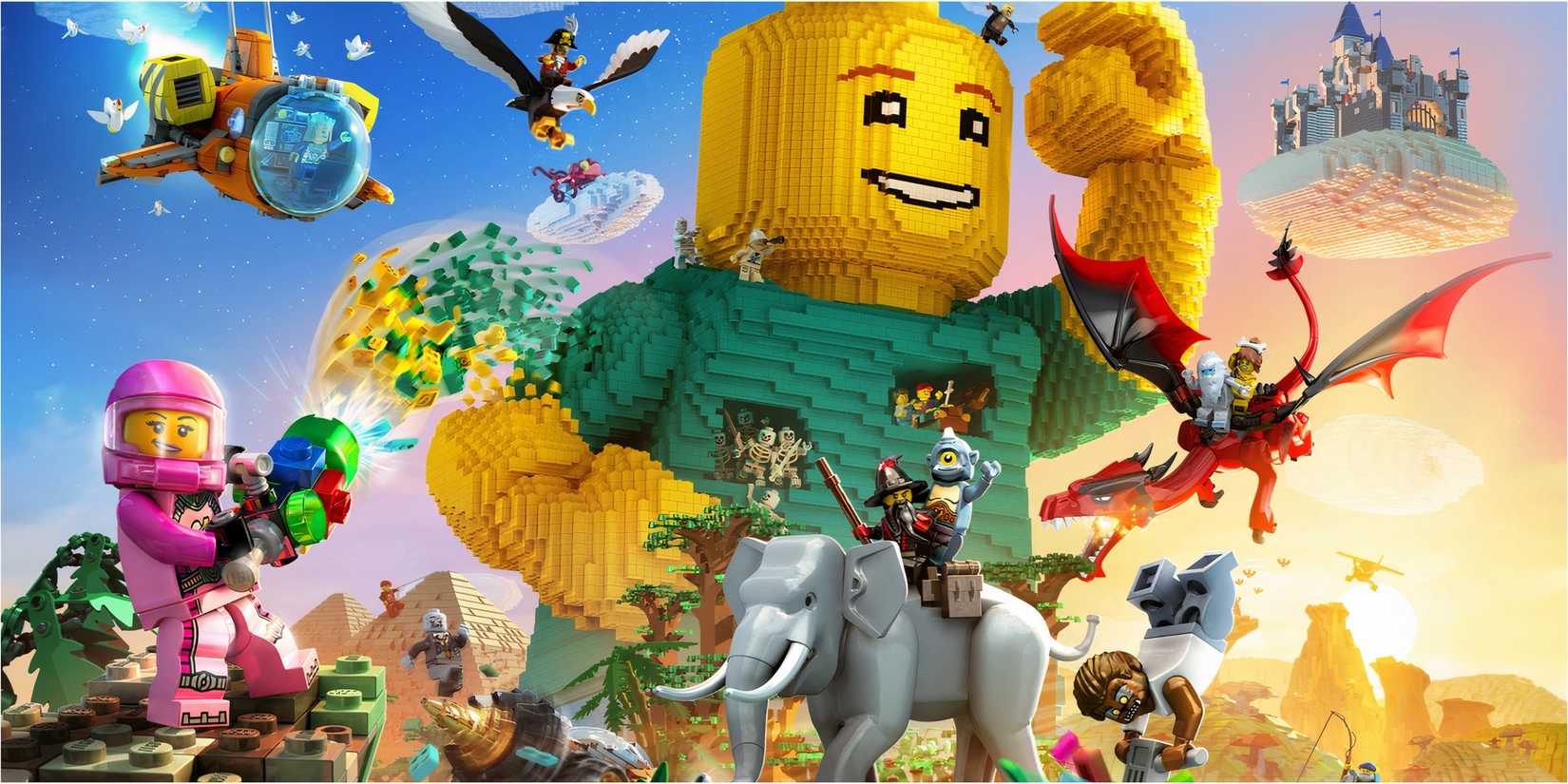 Promo art featuring characters in Lego Worlds
