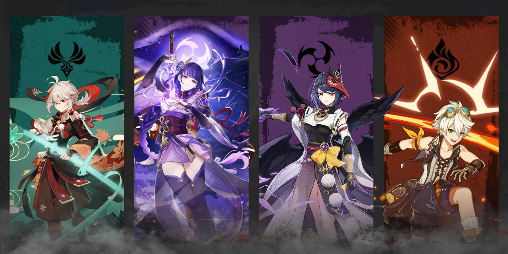 raiden shogun-kujou sara-bennett-and kazuha team composition in genshin impact