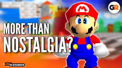 blocky version of Mario from Super Mario 64 next to text