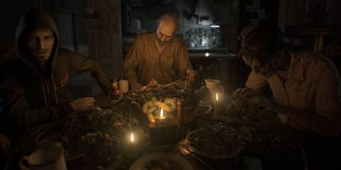 Resident Evil 7 characters with Jack Baker in the centre