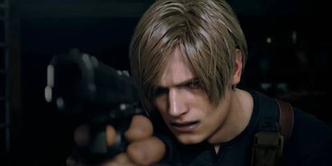 leon kennedy in resident evil 4 remake pointing a gun