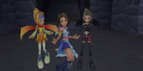 Rikku, Yuna, and Paine in Kingdom Hearts 2