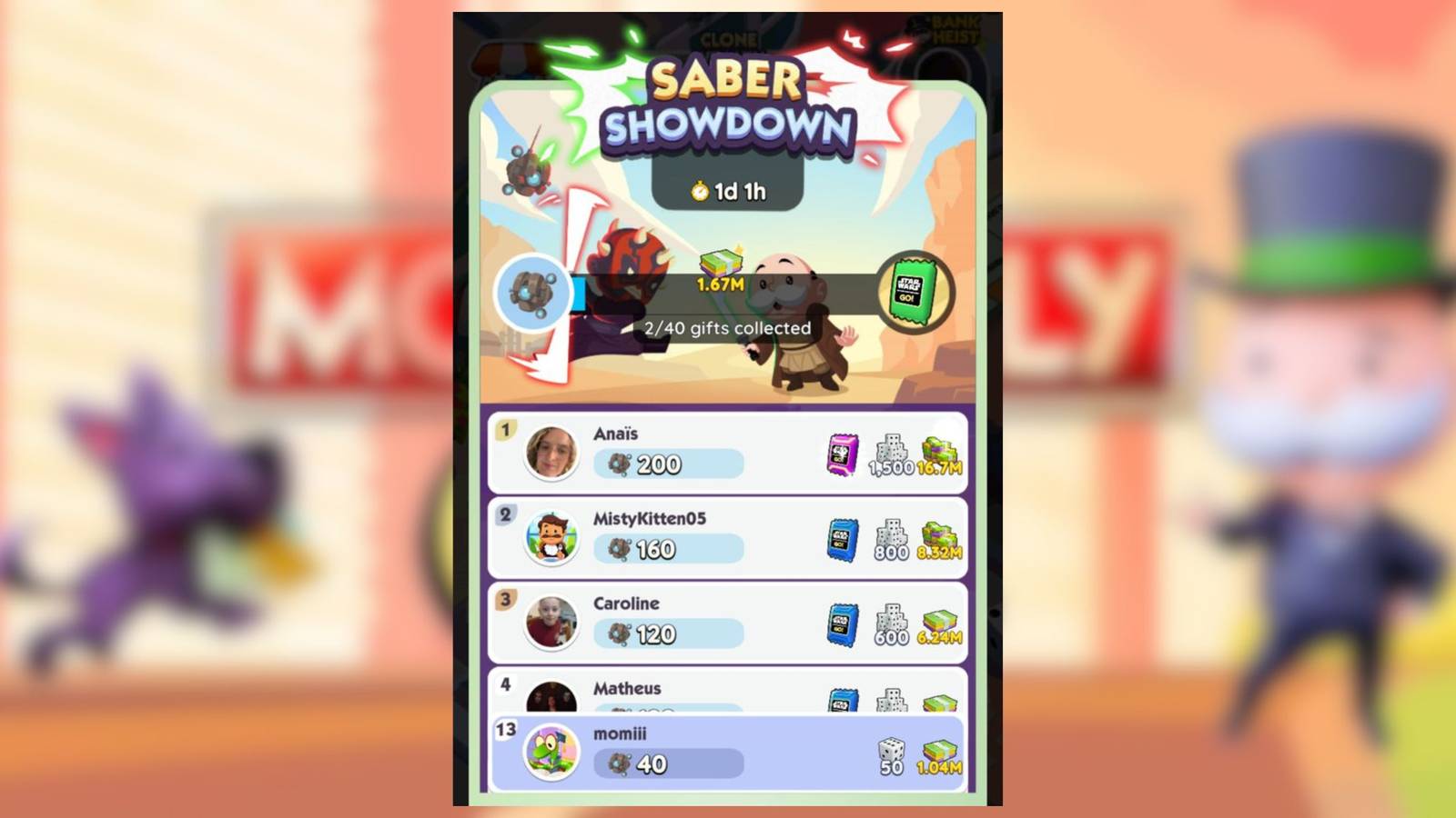 saber showdown monopoly go