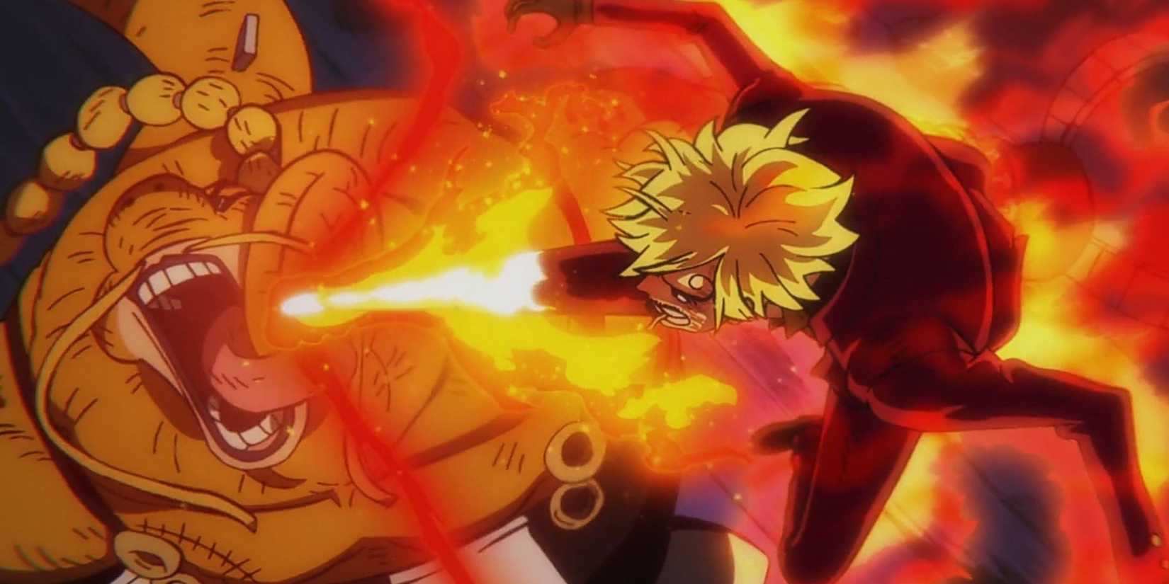 Sanji kicking Queen in the face - One Piece