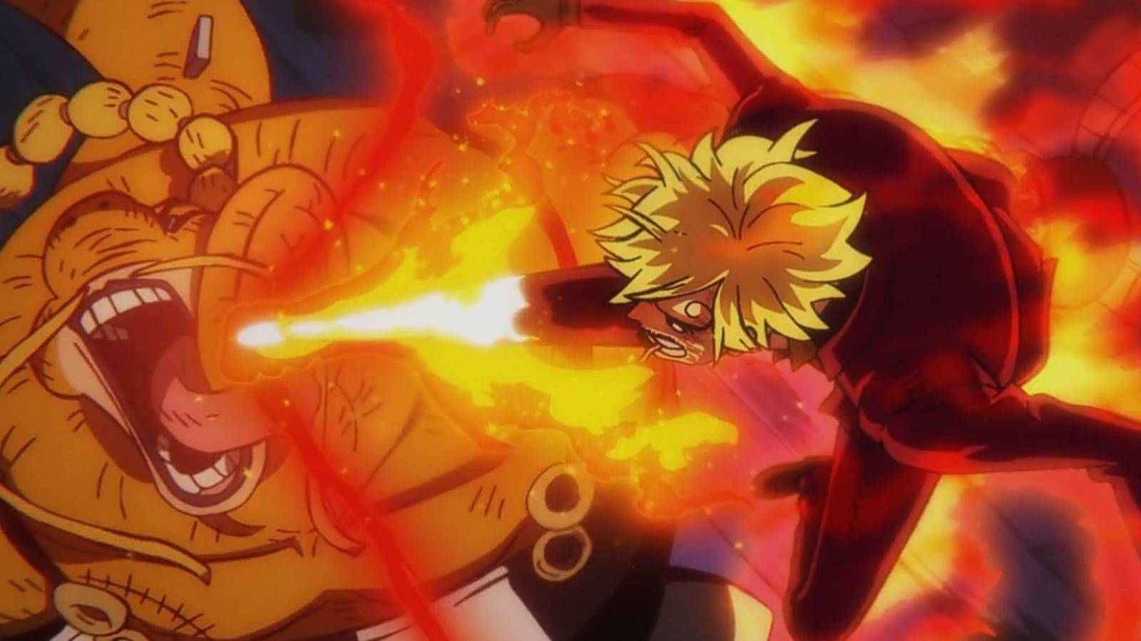 Sanji kicking Queen in the face - One Piece