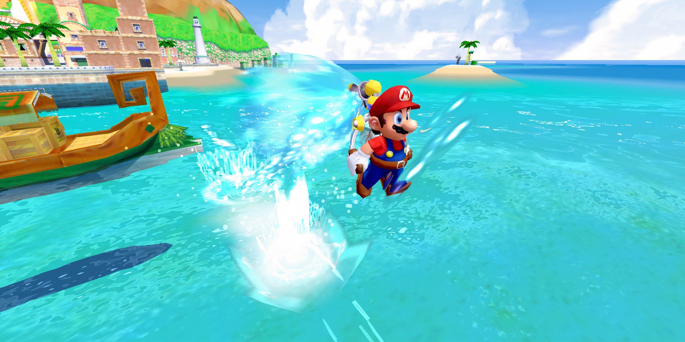 walking on water with FLUDD in Super Mario Sunshine