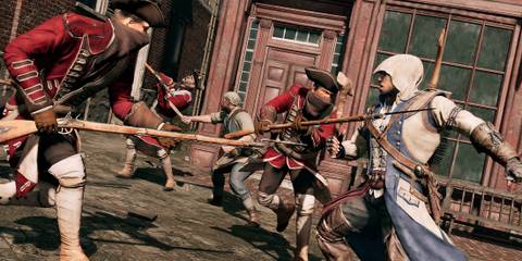 Connor fighting a bunch of redshirts