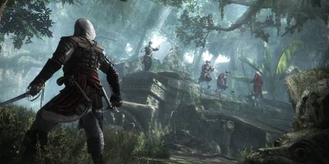 Connor spots a few guards in a jungle