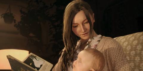 Mia reading to Rose in Resident Evil Village