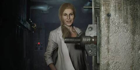 Annette hiding behind a wall