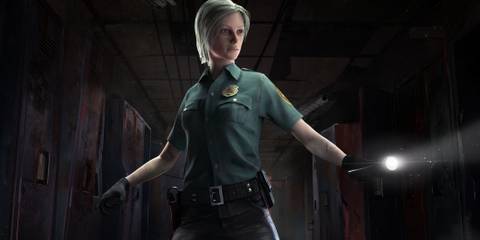 Cybil aiming a flashlight