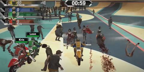 Chuck on a motorbike slicing zombies
