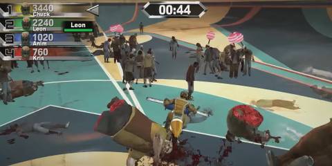 Chuck on a motorbike slicing apart zombies