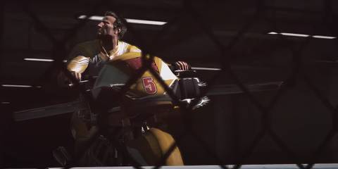 Chuck looking around while on a motorbike