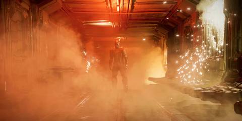 Isaac standing in a destroyed room 