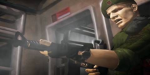 Mikhail firing off his assault rifle 