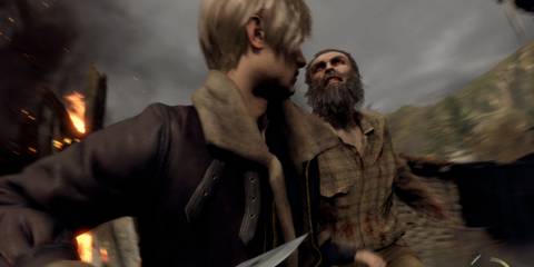 Leon stabbing an infected villager in Resident Evil 4