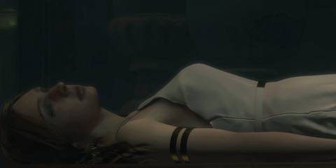 Katherine lying on a table in Resident Evil 2