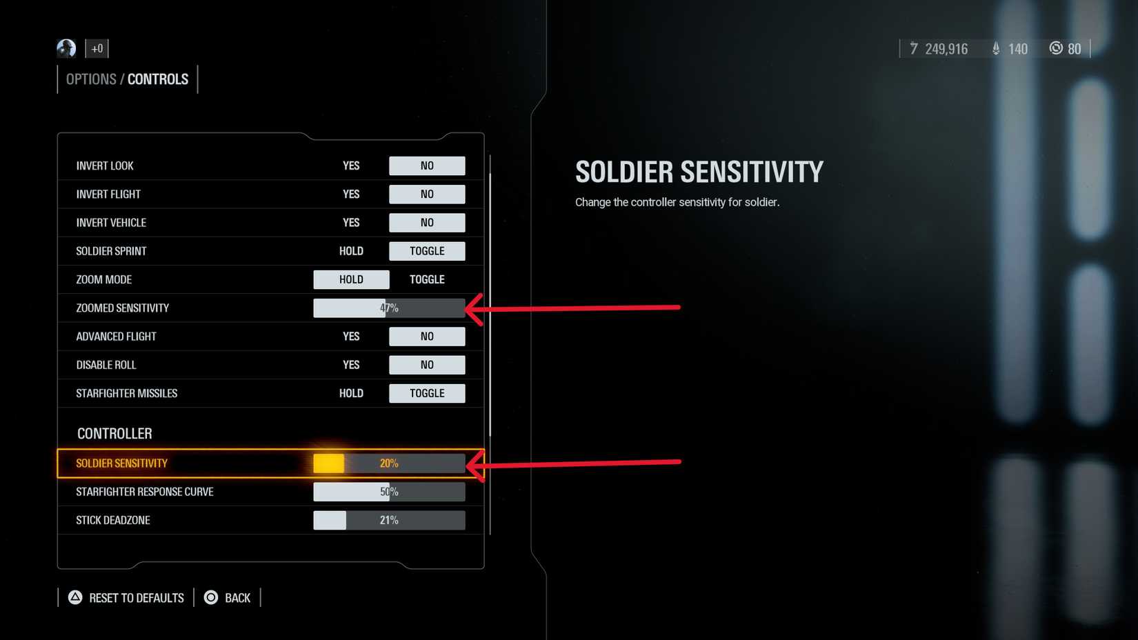 sensitivty options in battlefront 2
