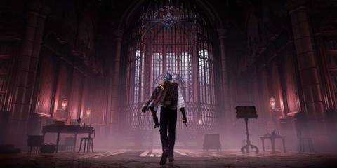 the duskbloods person standing in cathedral
