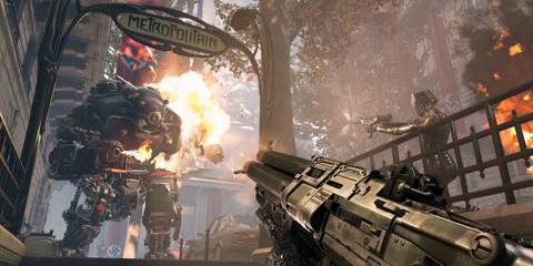 Shooting a mech in Wolfenstein Youngblood