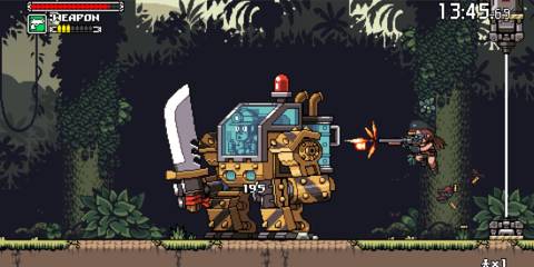 Shooting at a boss in Mercenary Kings