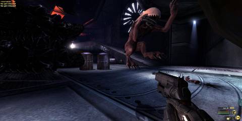 Shooting at a monster in E.Y.E Divine Cybermancy